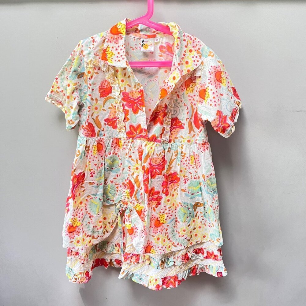 Floral Girls Dress By Le Fromage Et L'orange Size 10 100% Cotton Made In India